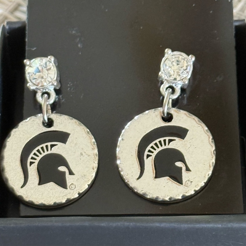Michigan State Spartans MSU Fans Silver Celestial‎ Drop Earrings